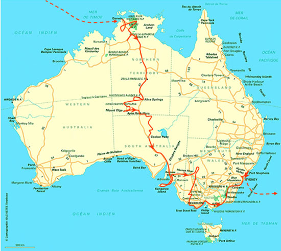 itinéraire de l'Australie