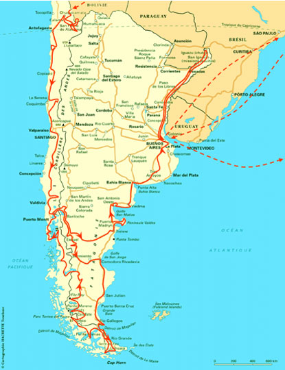 itinéraire du Chili et de l'Argentine