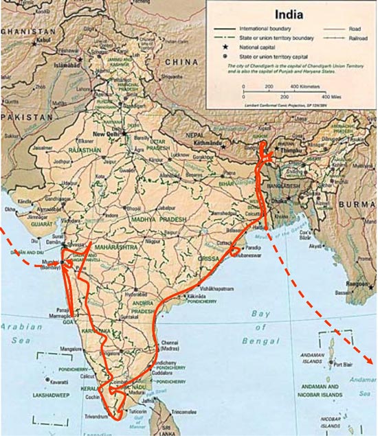 itinéraire de l'inde